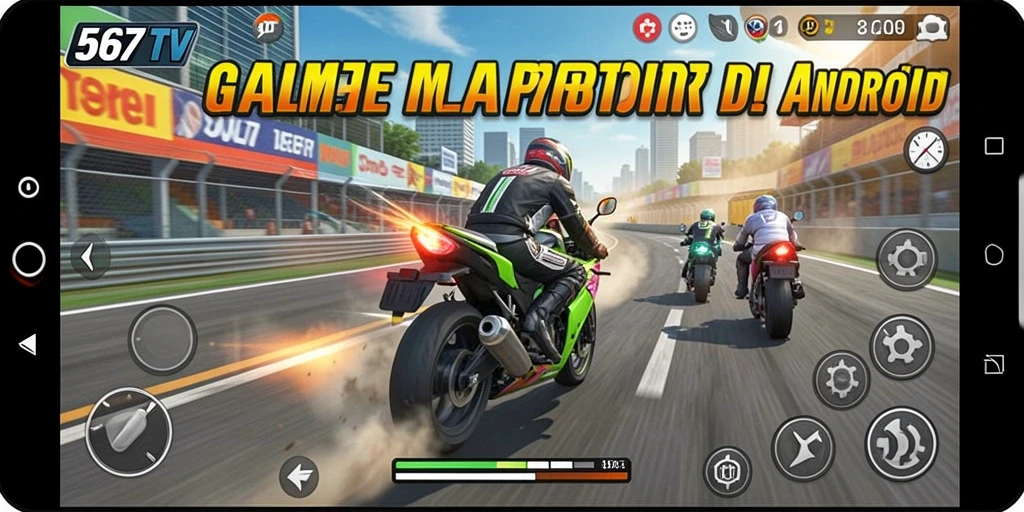 Tampilan gameplay balap motor yang seru dan menantang.