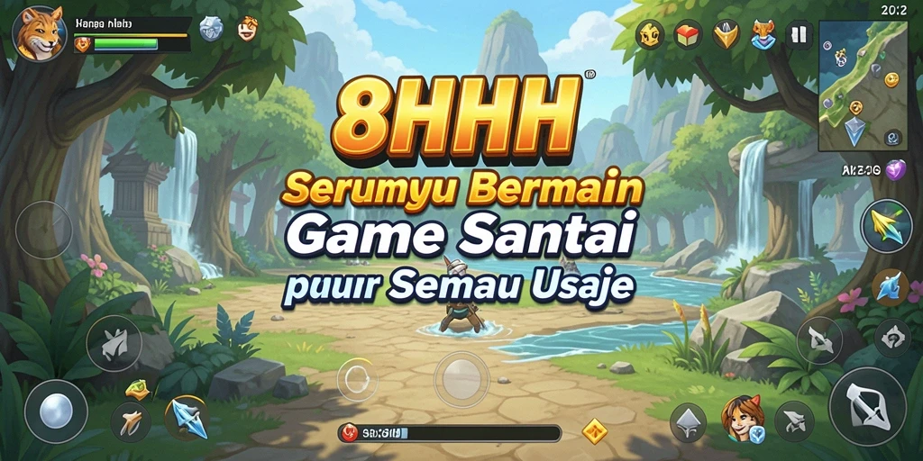 Tampilan gameplay 8HHH yang ceria dan penuh warna.