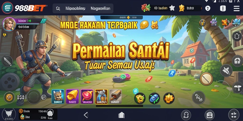 Tampilan gameplay 988BET yang ceria dan penuh tantangan.