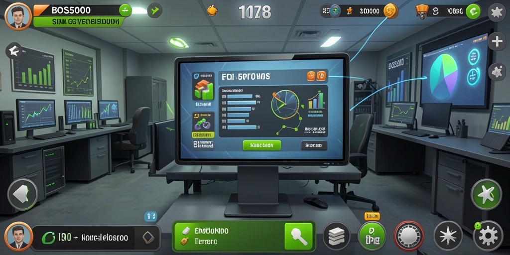 Screenshot permainan BOS5000 menampilkan strategi bisnis yang menarik.