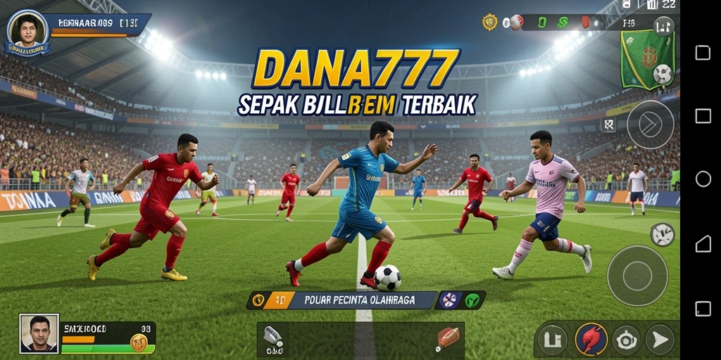 Screenshot gameplay DANA777 yang menampilkan aksi sepak bola yang menegangkan.