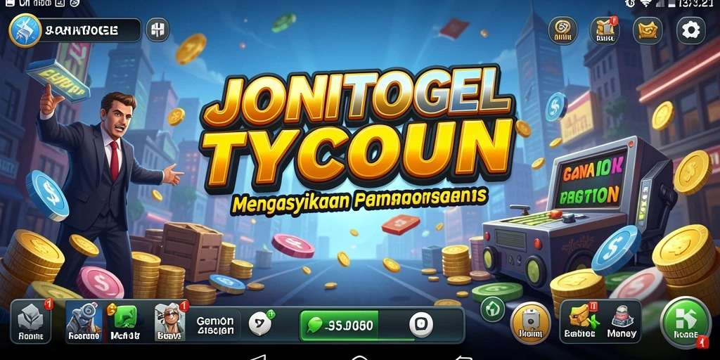 Screenshot gameplay JONITOGEL dengan berbagai strategi bisnis.