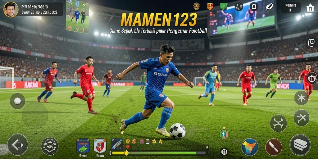 Tampilan gameplay MAMEN123 yang mendebarkan saat pertandingan sepak bola berlangsung.