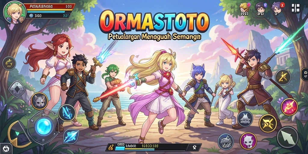 Tampilan gameplay ORMASTOTO yang penuh warna dan mengesankan.
