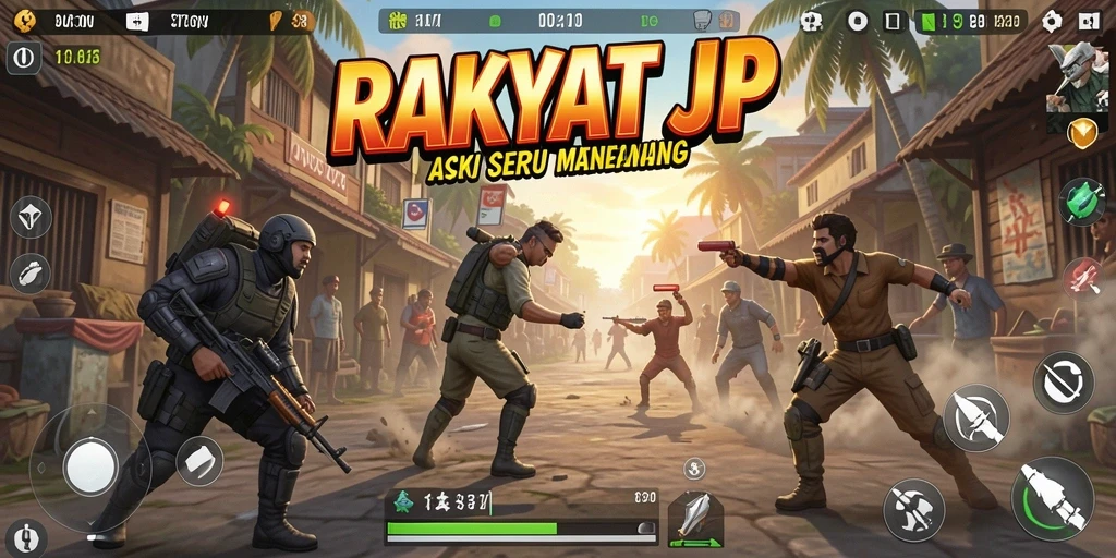 Tampilan aksi mendebarkan dalam RAKYATJP dengan karakter yang berlaga.