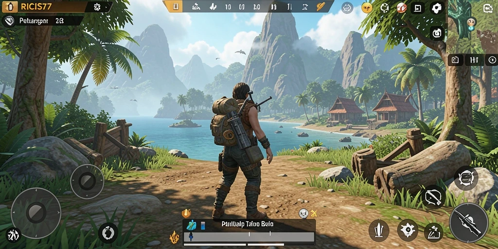 Screenshot gameplay RICIS77 menampilkan petualangan seru di dunia terbuka.