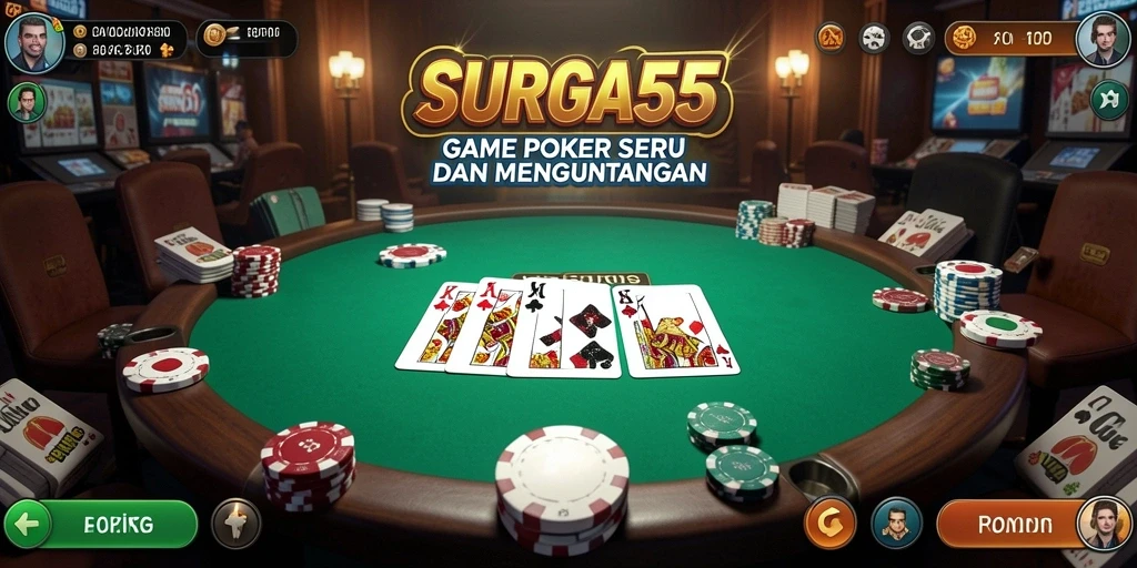 Screenshot gameplay SURGA55 menampilkan suasana Poker yang intens.