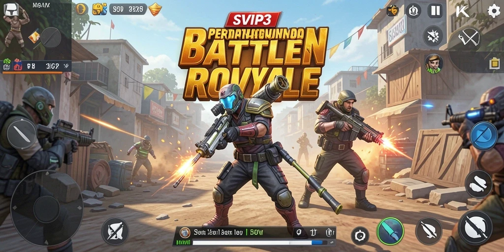 Tangkapan layar gameplay SVIP3 yang menampilkan aksi pertarungan Battle Royale.