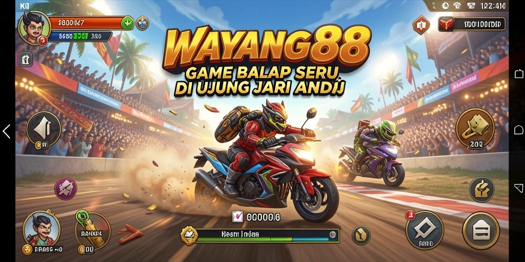 Tangkapan layar utama <strong>WAYANG88</strong> menunjukkan aksi balap yang mendebarkan.