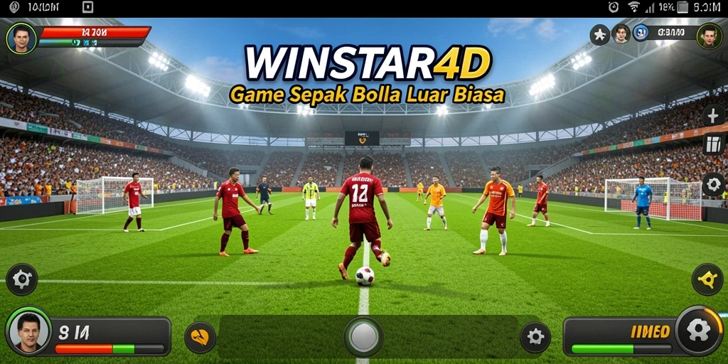 Tampilan gameplay menarik dalam <strong>WINSTAR4D</strong>, menampilkan aksi sepak bola intens.